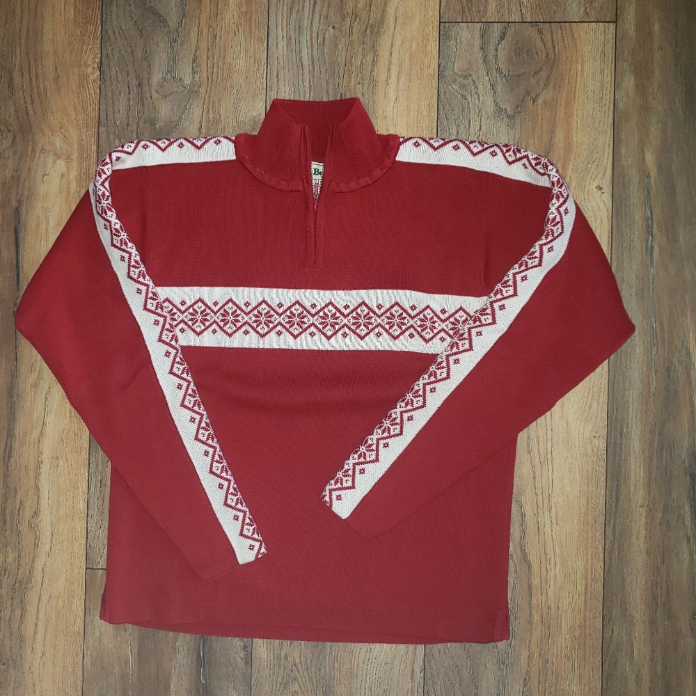 L.L. Bean Burgundy & Cream Ski Sweater Women's Zip Turtleneck